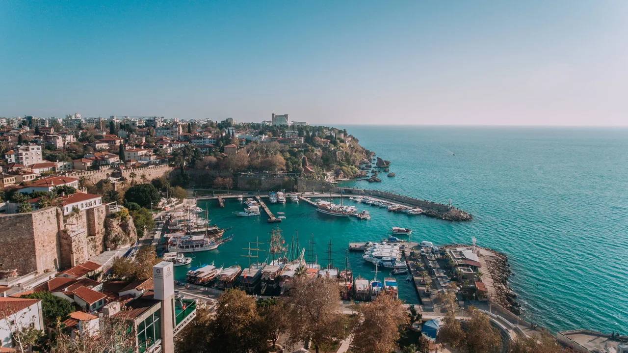Historic Antalya harbour and the blue Mediterranean